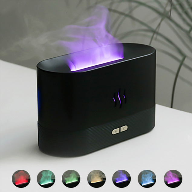 Светодиодный USB увлажнитель-ароматизатор Flame RGB, черный с логотипом в Костроме заказать по выгодной цене в кибермаркете AvroraStore