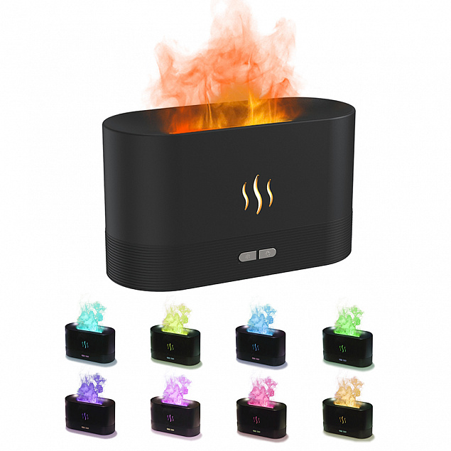 Светодиодный USB увлажнитель-ароматизатор Flame RGB, черный с логотипом в Костроме заказать по выгодной цене в кибермаркете AvroraStore